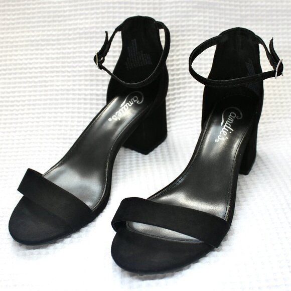 Candie's Black Faux Suede Block Heel Adjustable Ankle Strap 2 Inch Heels Shoes 6 - Picture 1 of 11